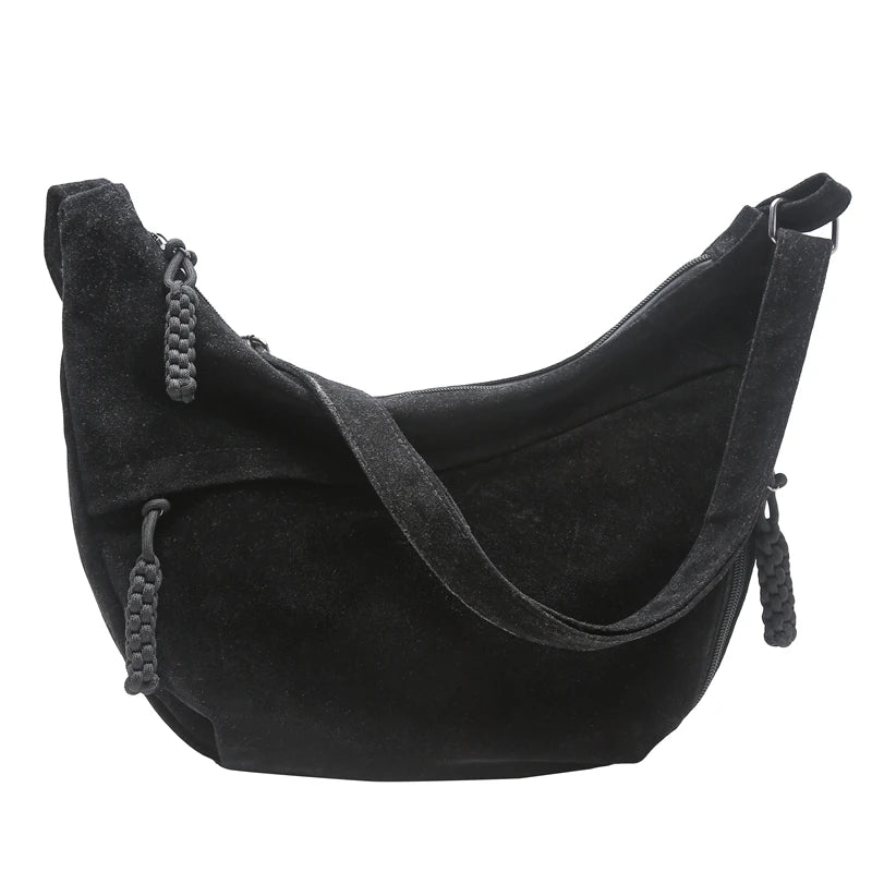 Retro Crossbody Messenger Bags For Women Faux Suede Pure Color Big Capacity Shoulder Hobo Bag 2025 Winter Latest Ladies Handbags