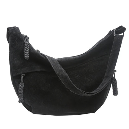Retro Crossbody Messenger Bags For Women Faux Suede Pure Color Big Capacity Shoulder Hobo Bag 2025 Winter Latest Ladies Handbags