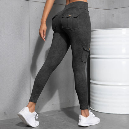 Camouflage Printed Women's Leggings With Pocket Sports Cargo Pants High Waist Slim Fit Tight Pants