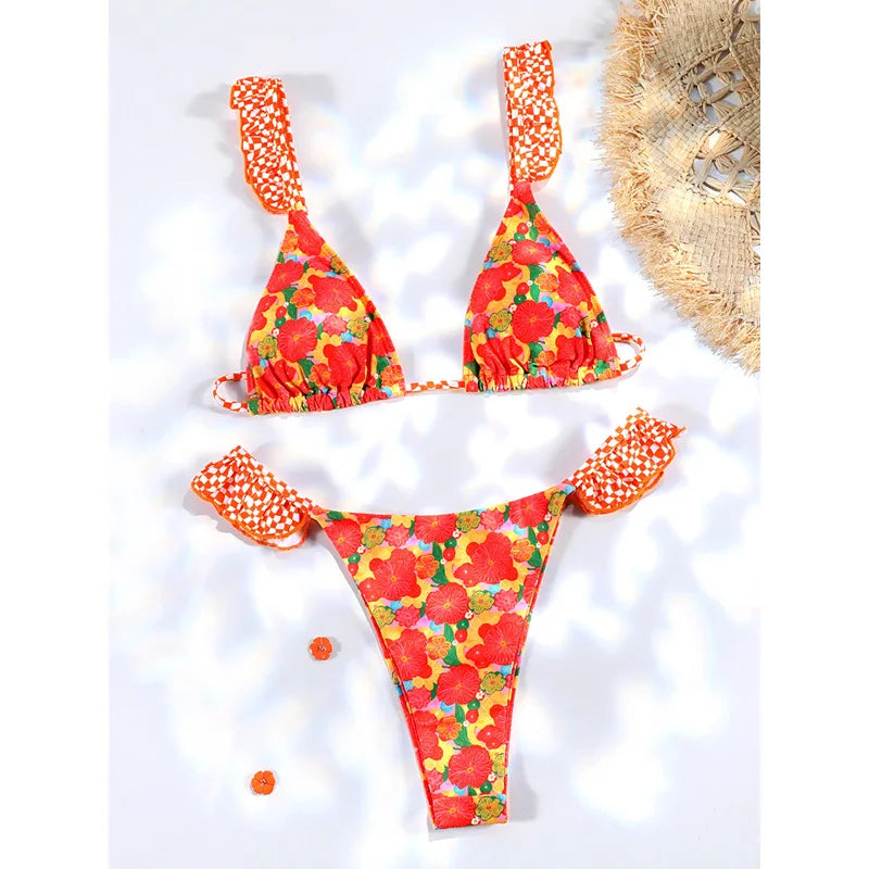 Rinabe Bikinis Print Bikini Set Women'S Swimsuit Bandeau Bathing Suits 2026 Sexy Thongs Swimming Beach Cloth