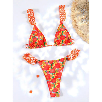 Rinabe Bikinis Print Bikini Set Women'S Swimsuit Bandeau Bathing Suits 2026 Sexy Thongs Swimming Beach Cloth