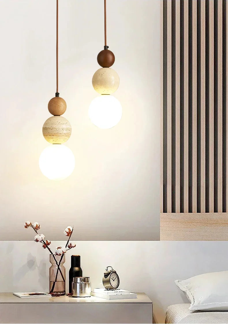 Cream Style Pendant Lamp Bedroom Bedside Led Chandelier Stone Wood Light Designer Bauhaus Medieval Restaurant Bar Small Lights