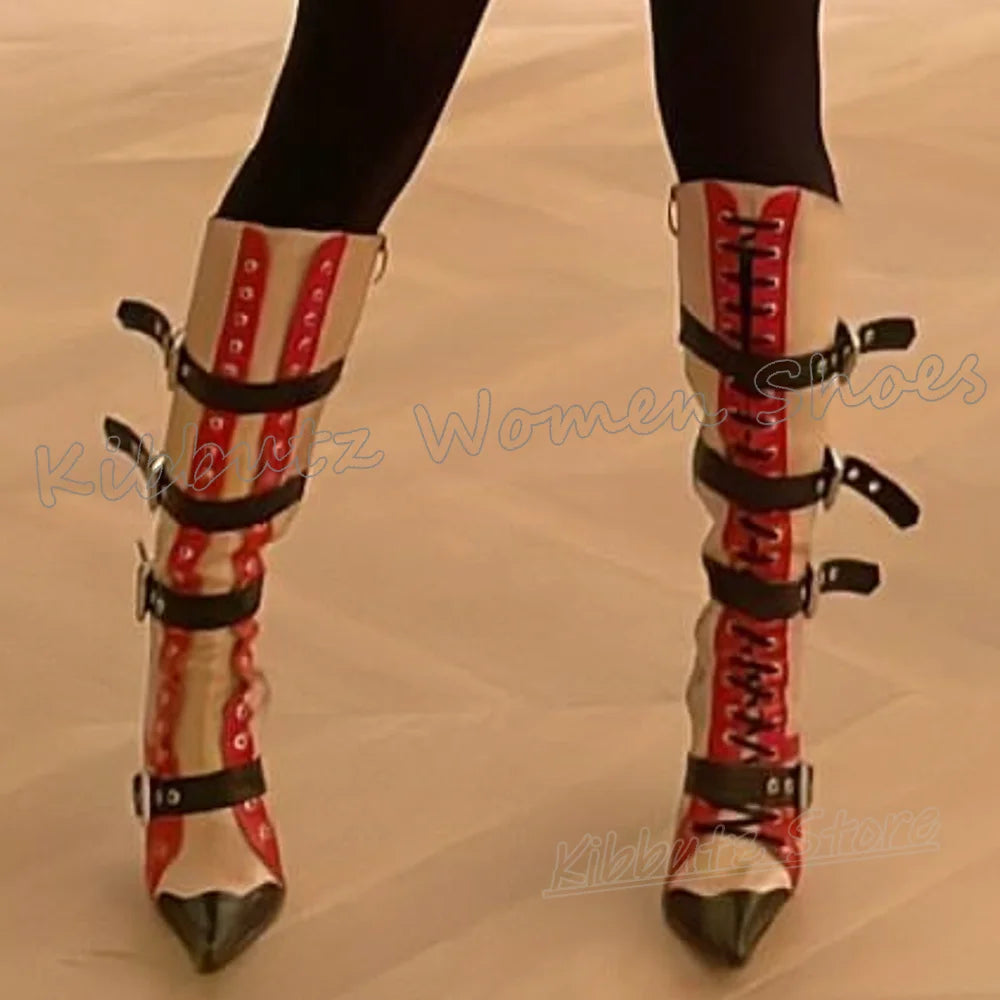 Knee High Boot Belt Buckle Leather Belt Buckle Spicy Girls Shoes Fashion Elegant Concise Sexy Elegant Luxury Pointy Thin Heels
