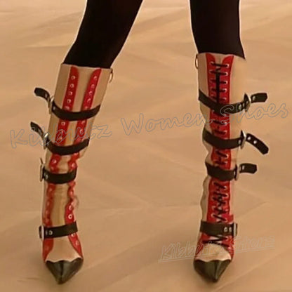 Knee High Boot Belt Buckle Leather Belt Buckle Spicy Girls Shoes Fashion Elegant Concise Sexy Elegant Luxury Pointy Thin Heels