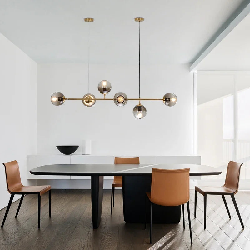 Nordic LED Pendant Lights Modern Hanglamp Glass Ball Light for Living Room Suspension Chandelier Smoke Gold Hanging Lamp Decor