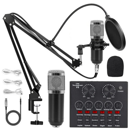 BM800 Condenser Alloy Microphone Kit Professional Sound Card Arm Bracket Set V8 Studio Mixer Live Soundcard Singing Record Mic
