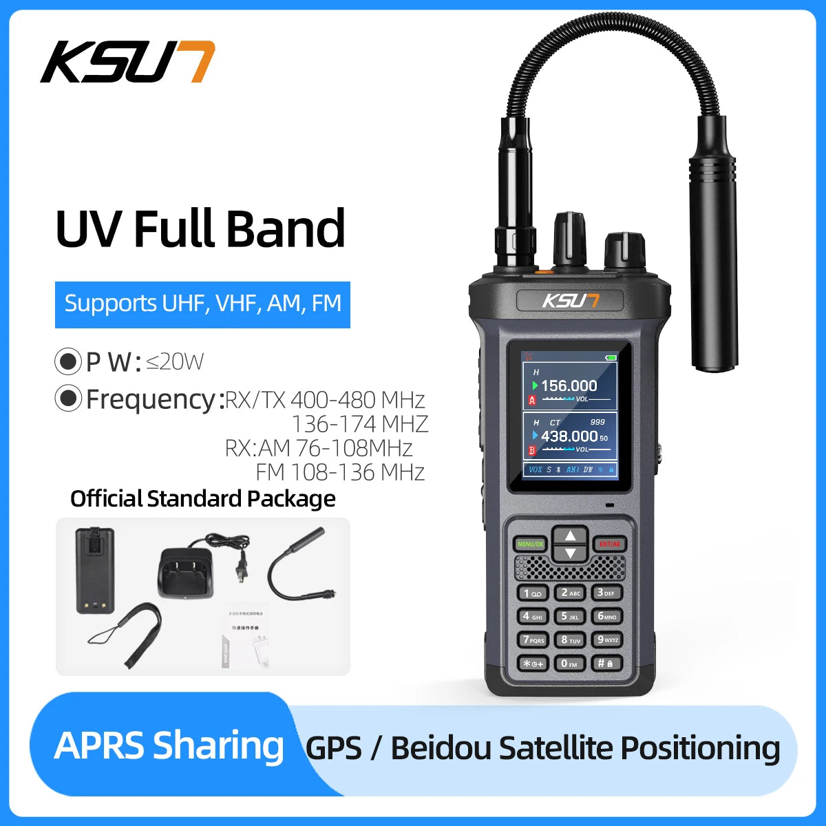 KSUN UV122D Walkie Talkie 20W high power AM FM Long Range Two Way Radio Supports Type-C fast charging ham radio Walkie Talkie