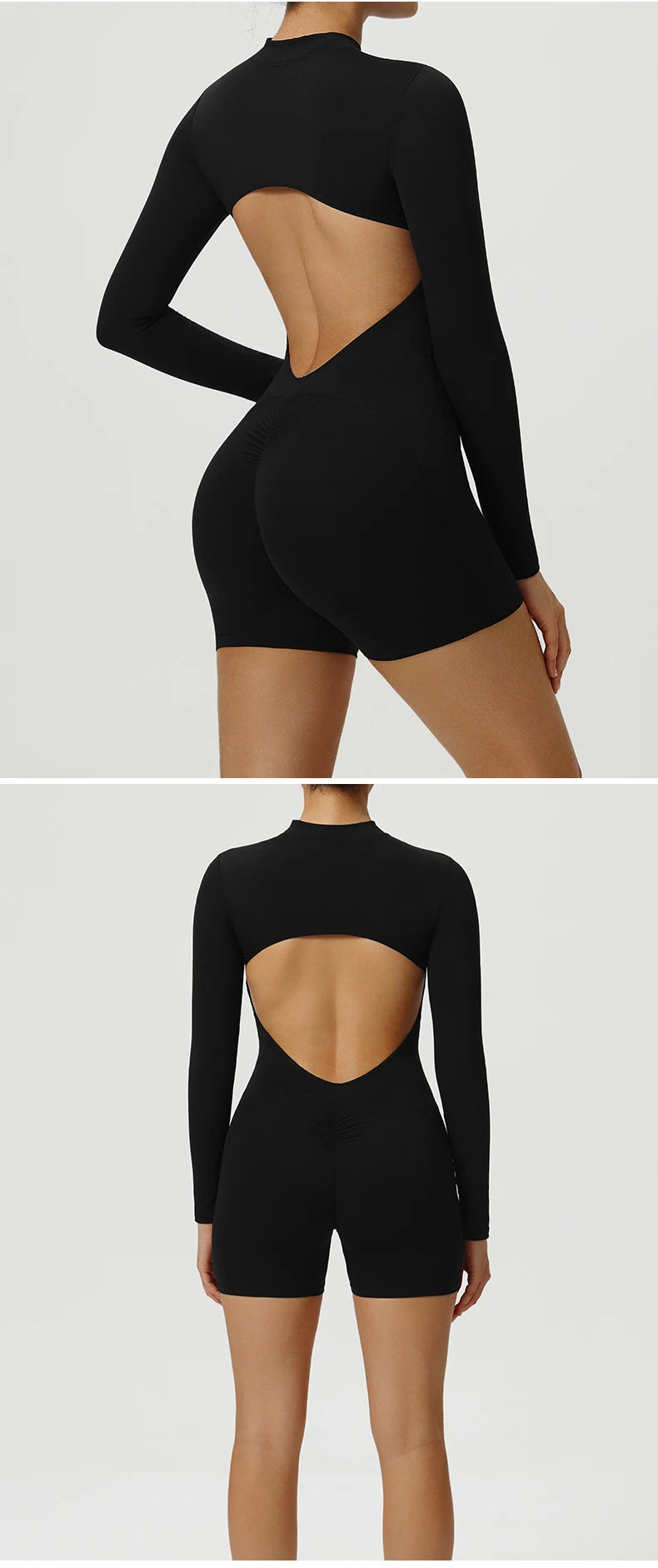 Women V-Back Sports Overalls Zipper Workout Jumpsuit Gym Fitness Suits Sports Bodysuits Female Running Tracksuit Sportswear