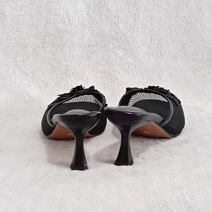 Summer mesh flower beads women slide sexy thin heel sandal