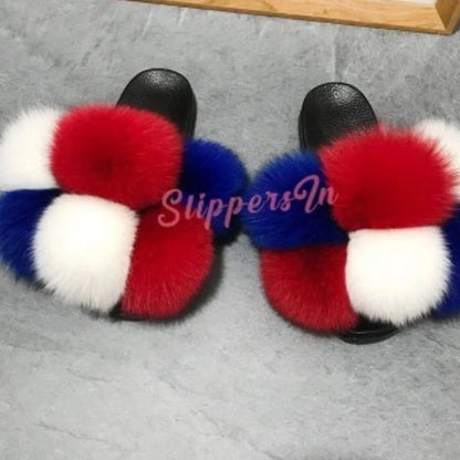 Natural Fox Fur Slippers, Fashionable Outdoor Multi-Color Animal Hair Slippers, Women's Gifts, Soft EVA Sole Slippers, On Trend