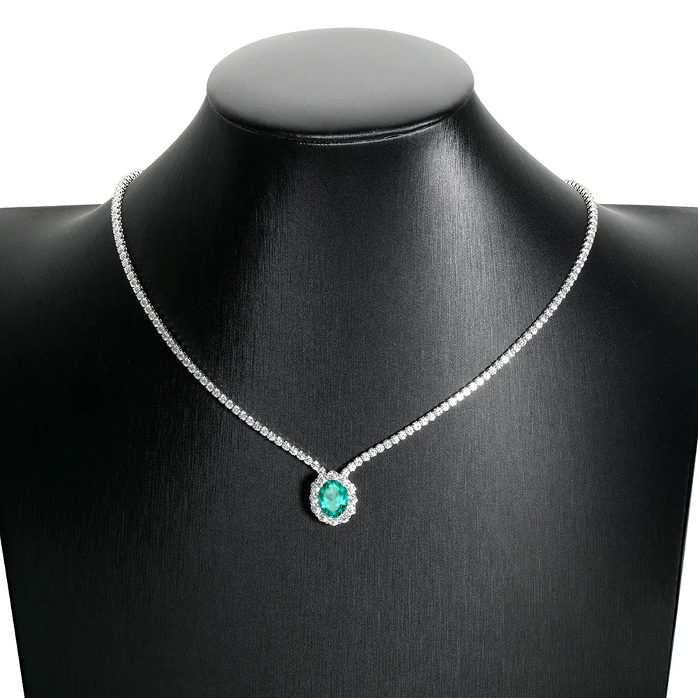OEVAS 2CT 7X9MM Oval Lab Grown Emerald/Ruby/Moissanite Pendant Necklace For Women S925 Silver Plated 18K Luxury Dainty Jewelry