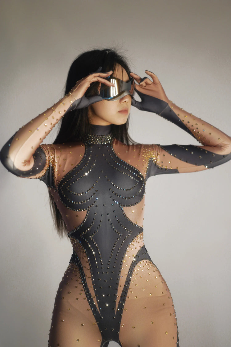 Glitter Rhinestones Jumpsuit for Women Sexy Stretch Dance Bodysuit Party Singer Stage Wear Birthday Drag Iueen Costumes Posui 7G