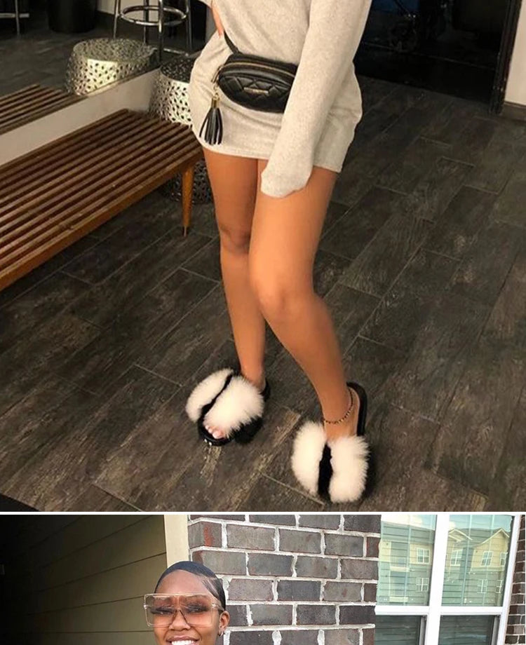 Natural Fox Fur Slippers, Fashionable Outdoor Multi-Color Animal Hair Slippers, Women's Gifts, Soft EVA Sole Slippers, On Trend
