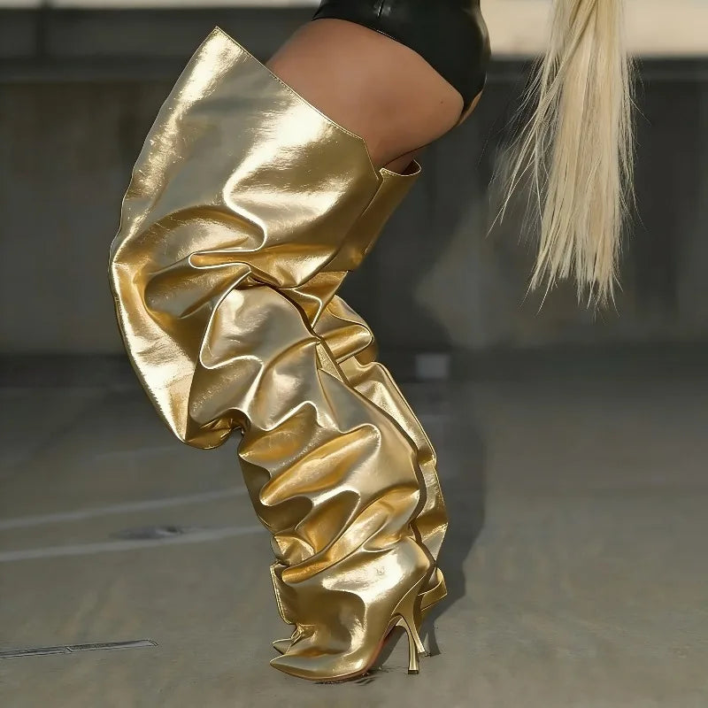 European and American Women's Sexy Over the Knee Pointed Fashion Stage Walking Shoes, Nightclub Spicy Girls' Trendy Pants and Bo