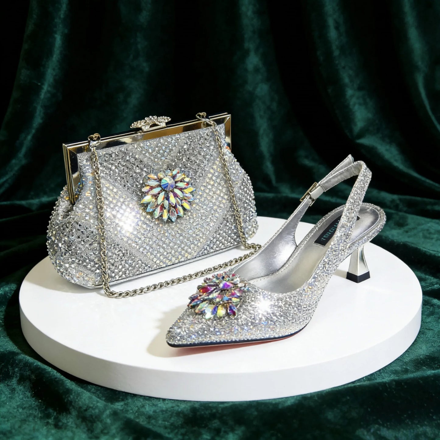 Venus Chan 2026 Italian Luxury Rhinestone Wine Pointed Toe High Heels with Matching Bag Set – Ideal for Parties and Special