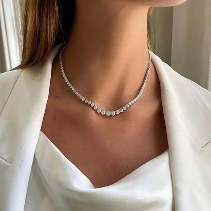 Luxury Moissanite Tennis Necklace for Women Certified 100% 925 Sterling Silver 3mm-5mm Size Gradient Diamond Neck Chain