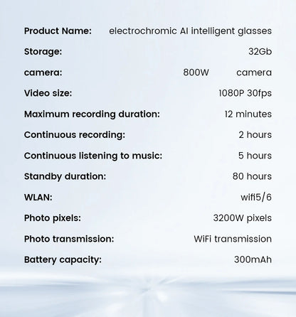 E02C Smart Glasses HD Photo Video Record OpenAI Real-time Translation Touch Photochromic Lenses Bluetooth Call Music Glasses