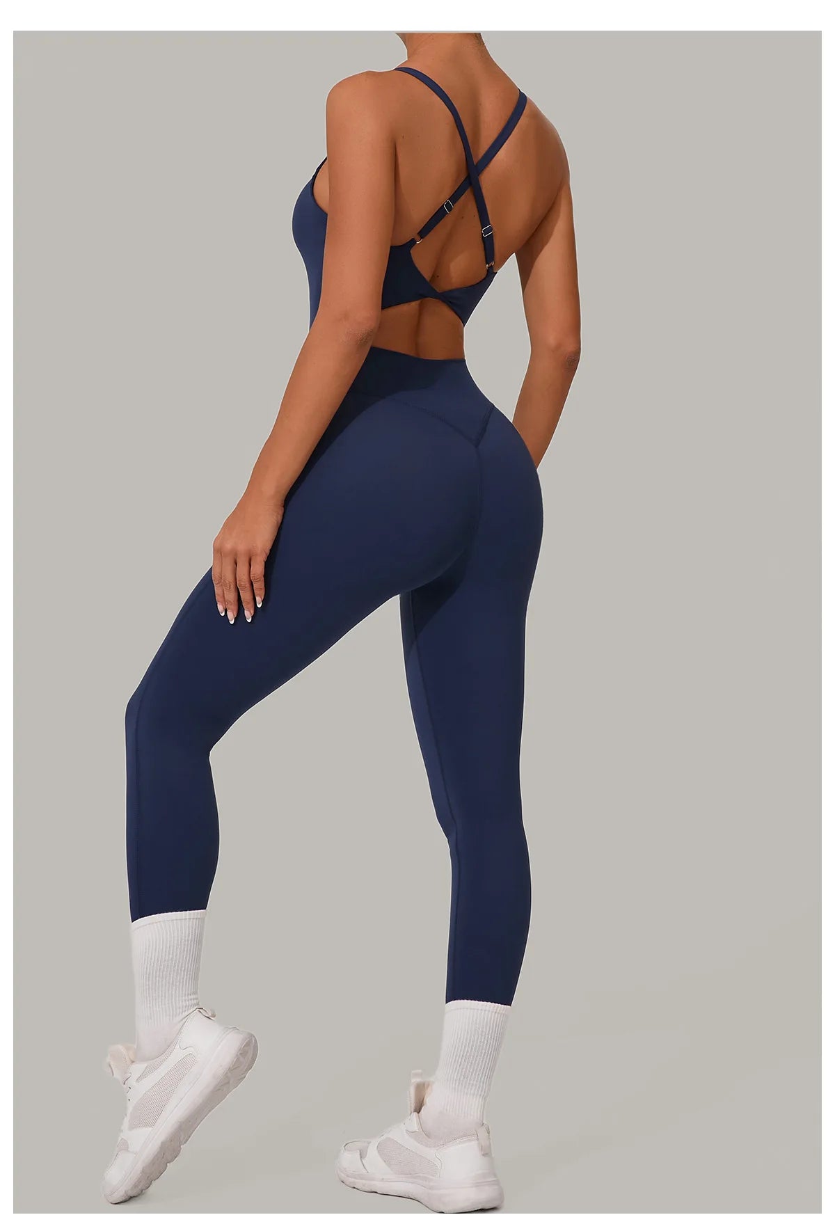 New Nylon Pad V-Neck Wrap Yoga Bodysuit - Adjustable Hook Tummy Control Butt Lift Workout Jumpsuit