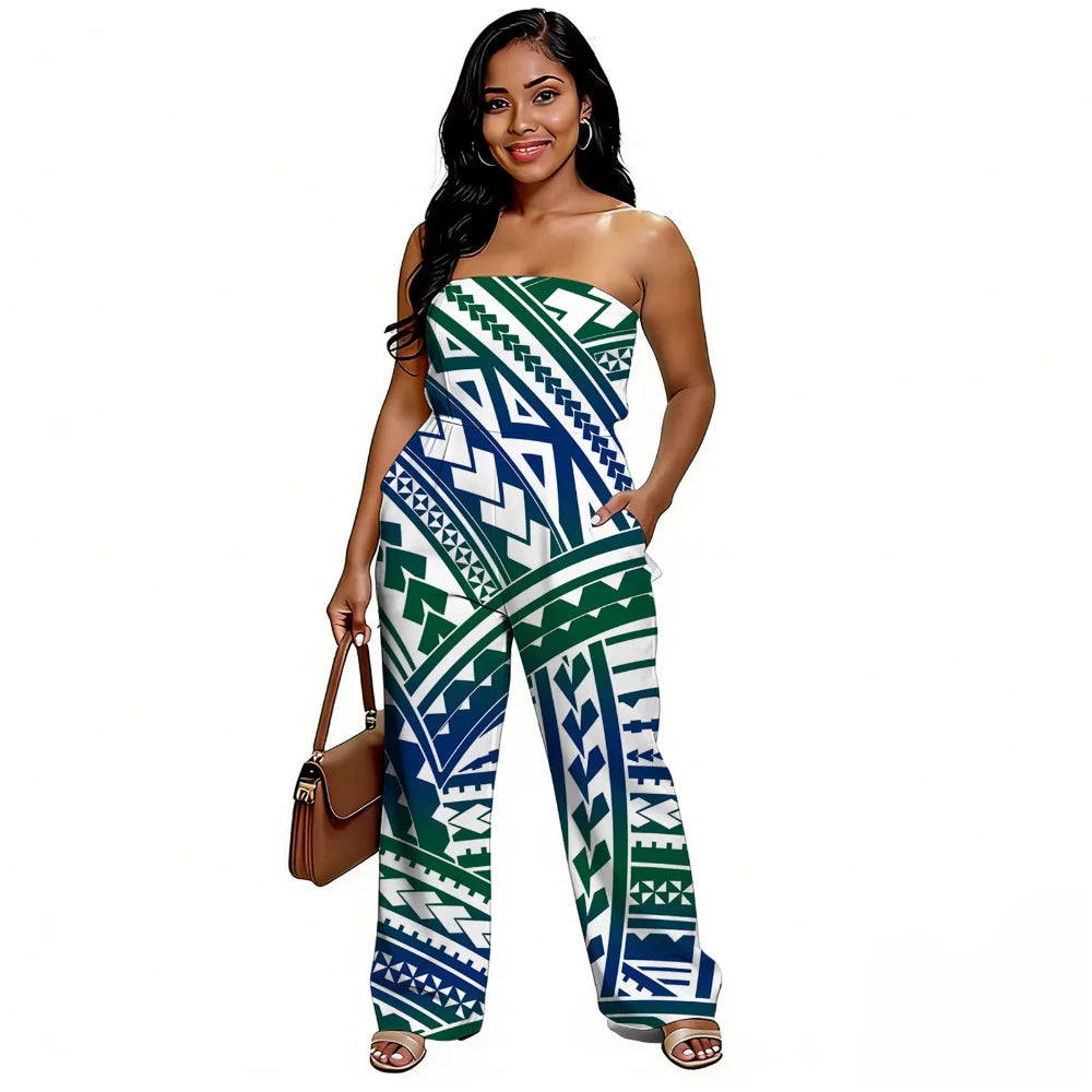Newly designed Polynesian-style casual loose-shoulder women's one-piece pants with ethnic style - Samoan wide-leg pants