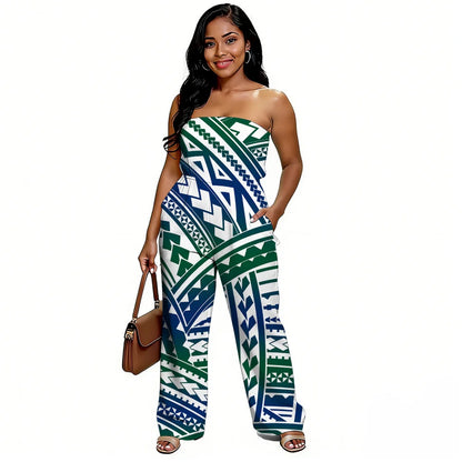 Newly designed Polynesian-style casual loose-shoulder women's one-piece pants with ethnic style - Samoan wide-leg pants