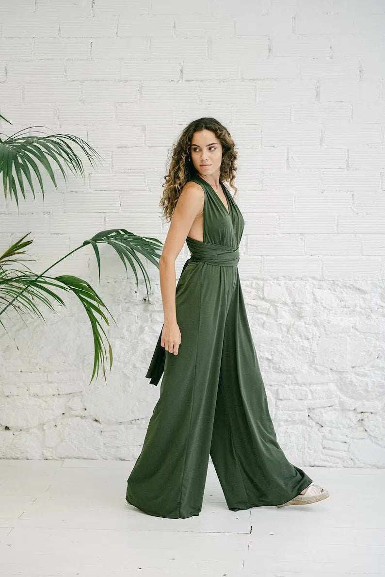Elegant Palazzo Jumpsuit for Bridesmaids Multiway Convertible Jumpsuit Formal Multi Wrap Wedding Dress Cocktail Floor Jumpsuits
