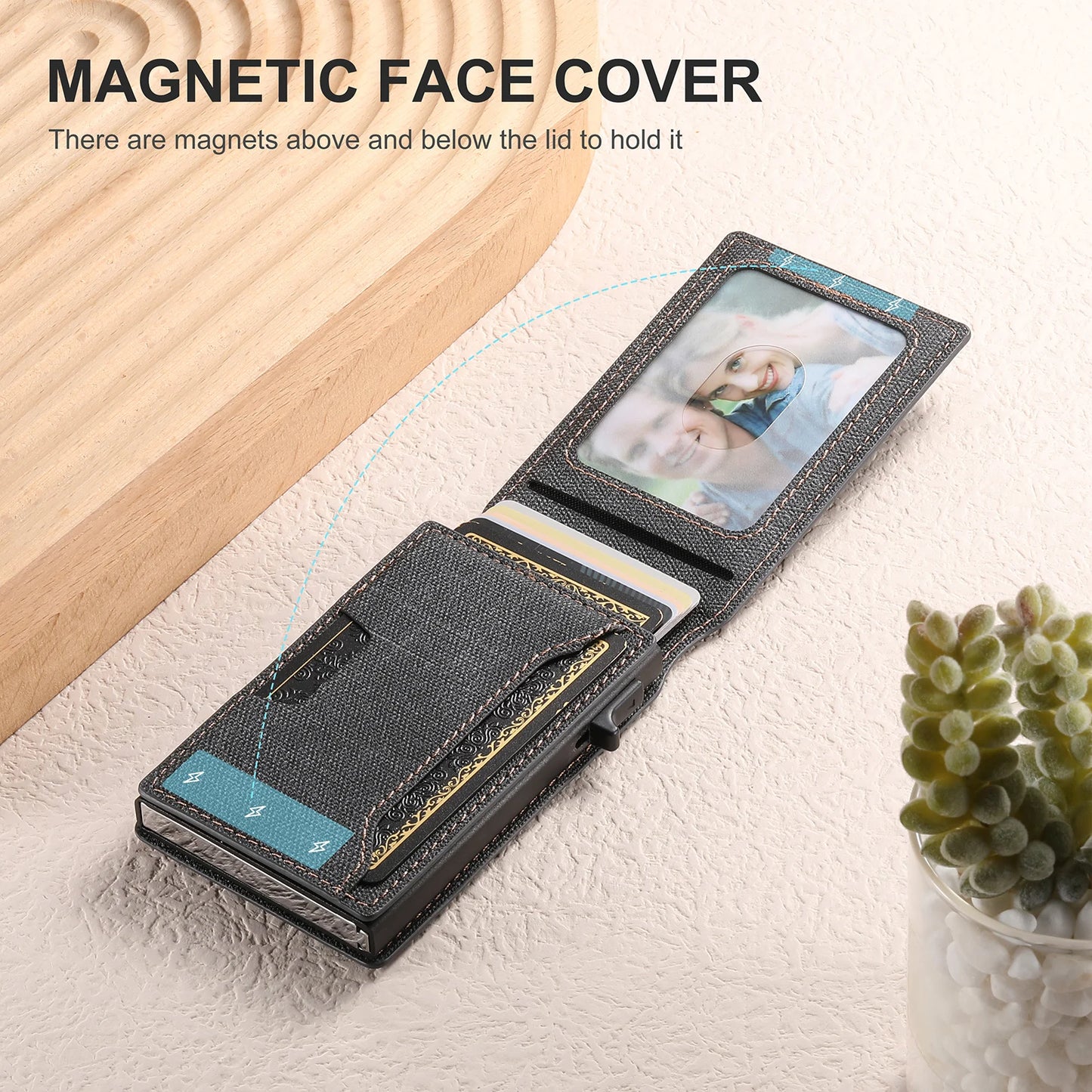 Push-out Card High quality PU leather Card Holder Wallet Holder Large Capacity Can Hold 1-12 Cards 1 Photo Black/Brown/Blue