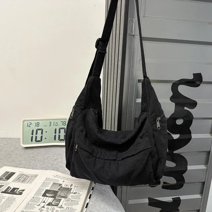 100% Cotton Shoulder Bags Women Large Capacity Canvas Tooling Packages Korea Style Cloth Crossbody Bags Solid Messenger Bags