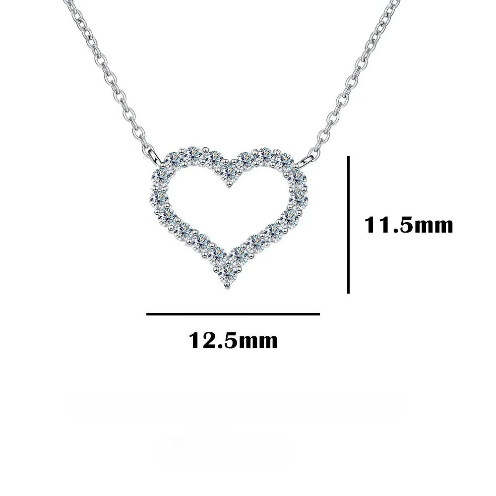 FEOBUR 2ct Moissanite Heart Pendant Necklace for Women 925 Sterling Silver Lab Diamond Neck Chain Girls Birthday Gift Jewelry