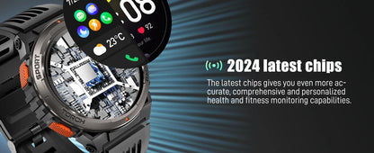 EIGIIS KE5 3ATM Waterproof Smart Watch for Men with LED Flashlight 1.45'' HD Rugged Smartwatch with 530mAh Big Battery