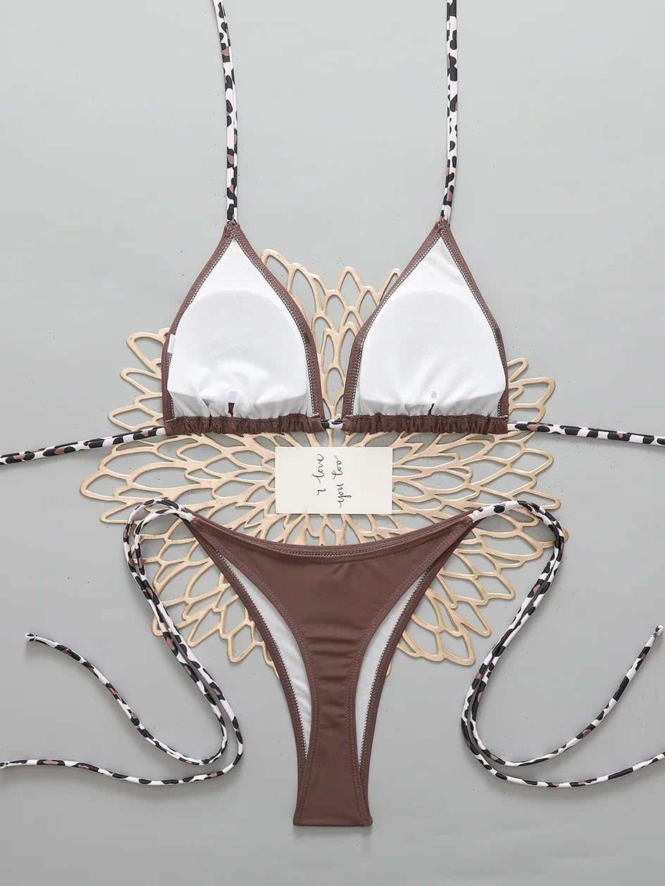 Sexy Leopard Women's Beach Bikini 2026 Swimsuit Halter Tie Micro Thong Bikinis Sets Female Swimwear for Woman Wear Bathing Suit