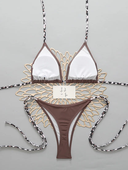 Sexy Leopard Women's Beach Bikini 2026 Swimsuit Halter Tie Micro Thong Bikinis Sets Female Swimwear for Woman Wear Bathing Suit