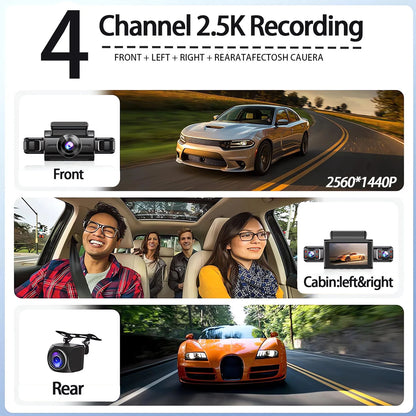 360 Degree 4 Cameras Dash Cam Car DVR WiFi  2.5K Video Recorder 4 Channel Front Rear View Night Vision Black Box DVR For Vehicle