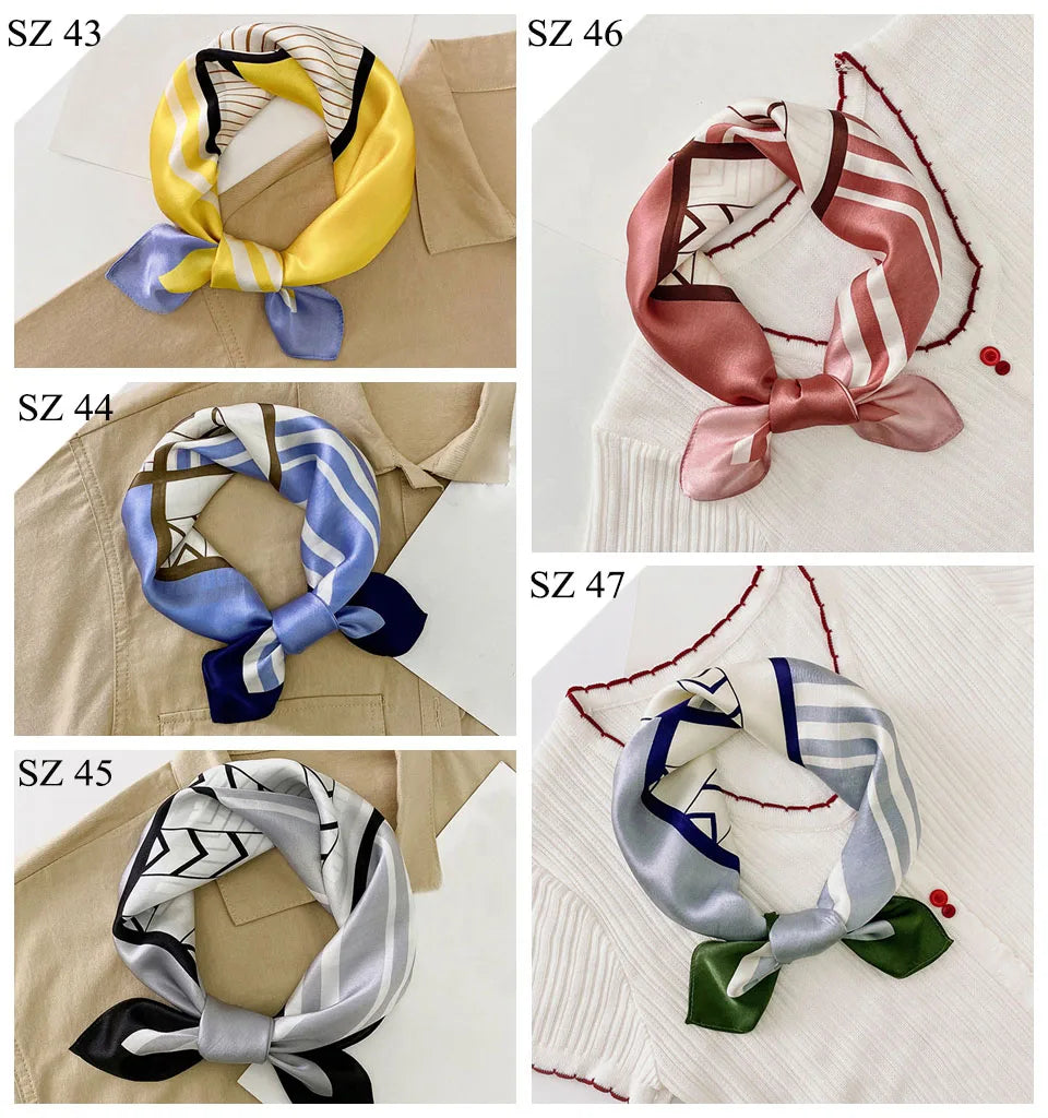 Silk Scarf For Bag Lady Neck Tie 100% Silk Scarf Luxury Brand Print Flower Stripe Plaid Dot Bandana Hair Tie Handkerchief Gifts