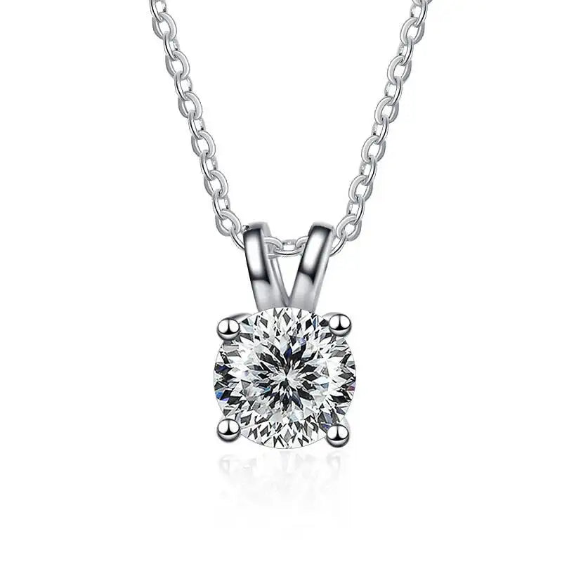 1CT 925 Silver Double Bail Four Prong Round Solitaire Pendant Necklace Round Cut D VVS1 Multi Color Moissanite Gift Fine Jewelry