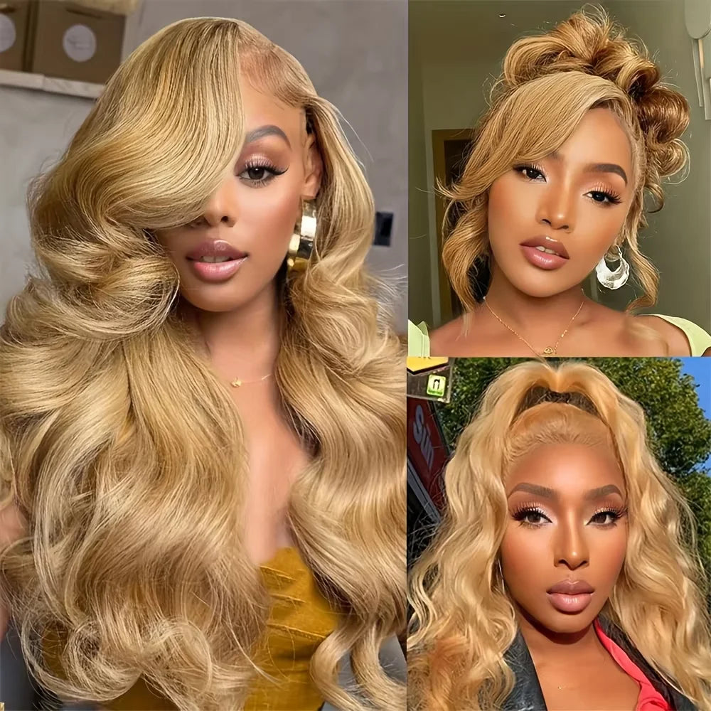 Silkwave #27 Honey Blonde 13x6 HD Body Wave Human Hair Wig Transparent Lace Front 13x4 Lace Frontal Wigs Colored Wigs 36 Inch