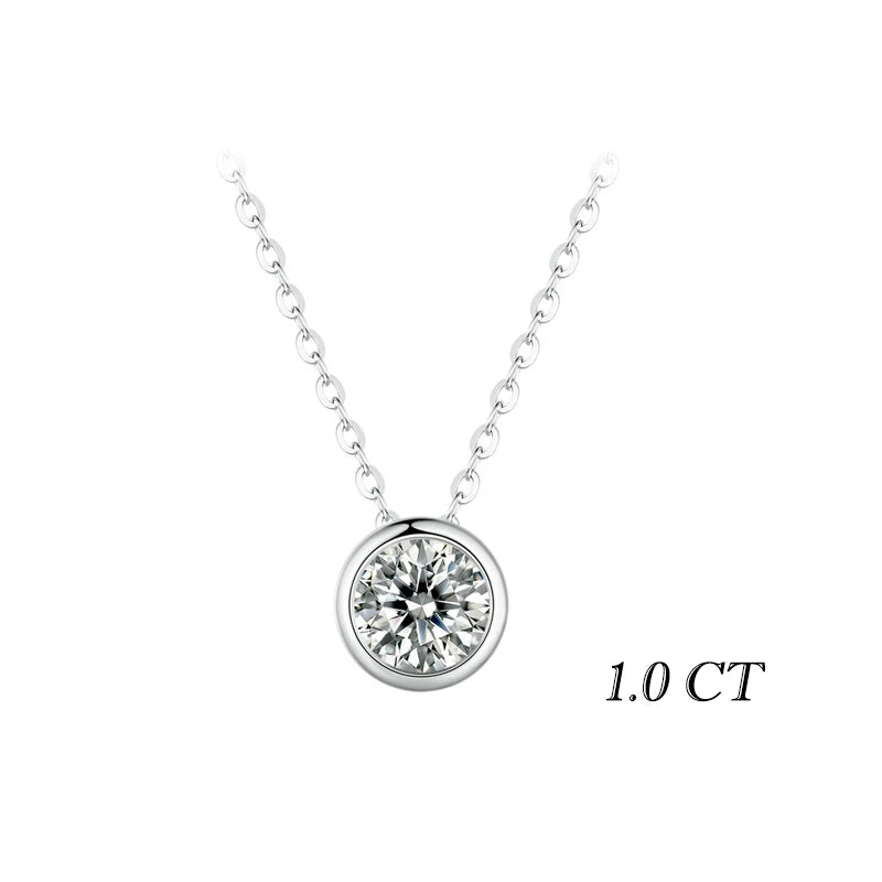 BAMOER 1CT Bezel Moissanite Pendant Necklace D color VVS1 Lab Diamond for Women 925 Sterling Silver Wedding Minimalist Jewelry