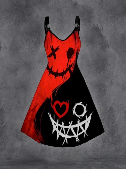 Plus Size Goth Punk Dress Women Black Gothic Lace Up Corset A-Line Halloween Dress