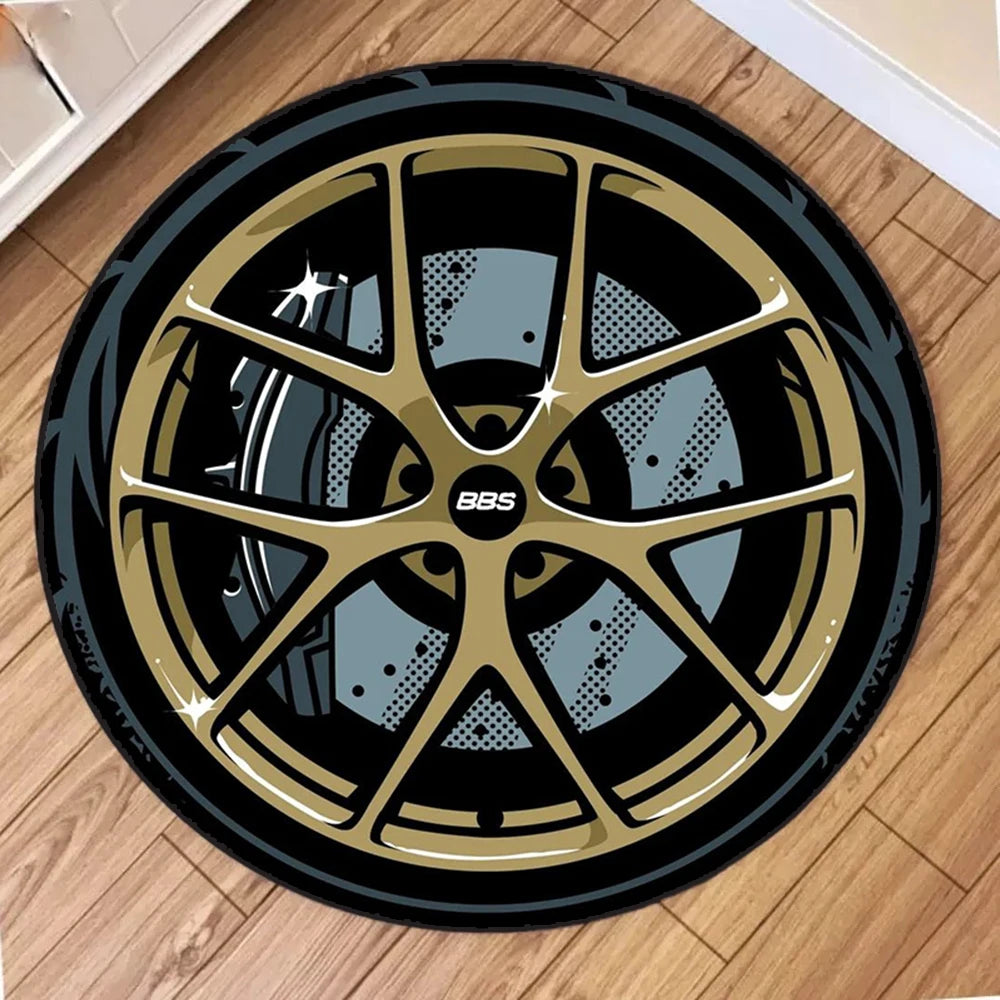 Soft Crystal Plush Round Area Rug with Abstract Wheel Design, Cozy Living Room Floor Mat, Playful Home Decor Circle Carpet