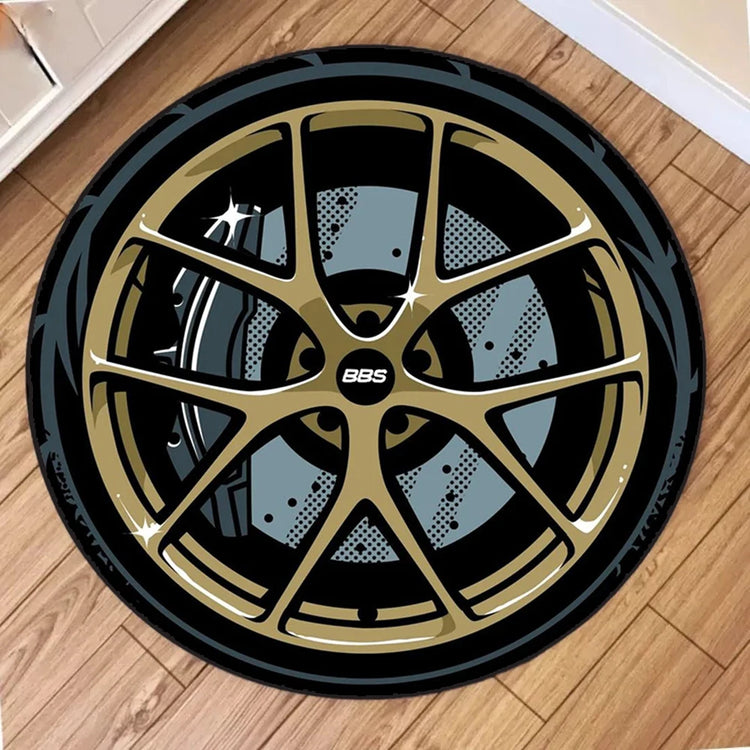 Soft Crystal Plush Round Area Rug with Abstract Wheel Design, Cozy Living Room Floor Mat, Playful Home Decor Circle Carpet