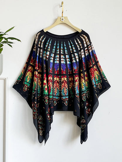 Women's Bohemia Print Chiffon Shawl Summer Beach Sexy Fashion Smock Bikini Cover up Loose Blouse Comfortable Sunscreen Poncho