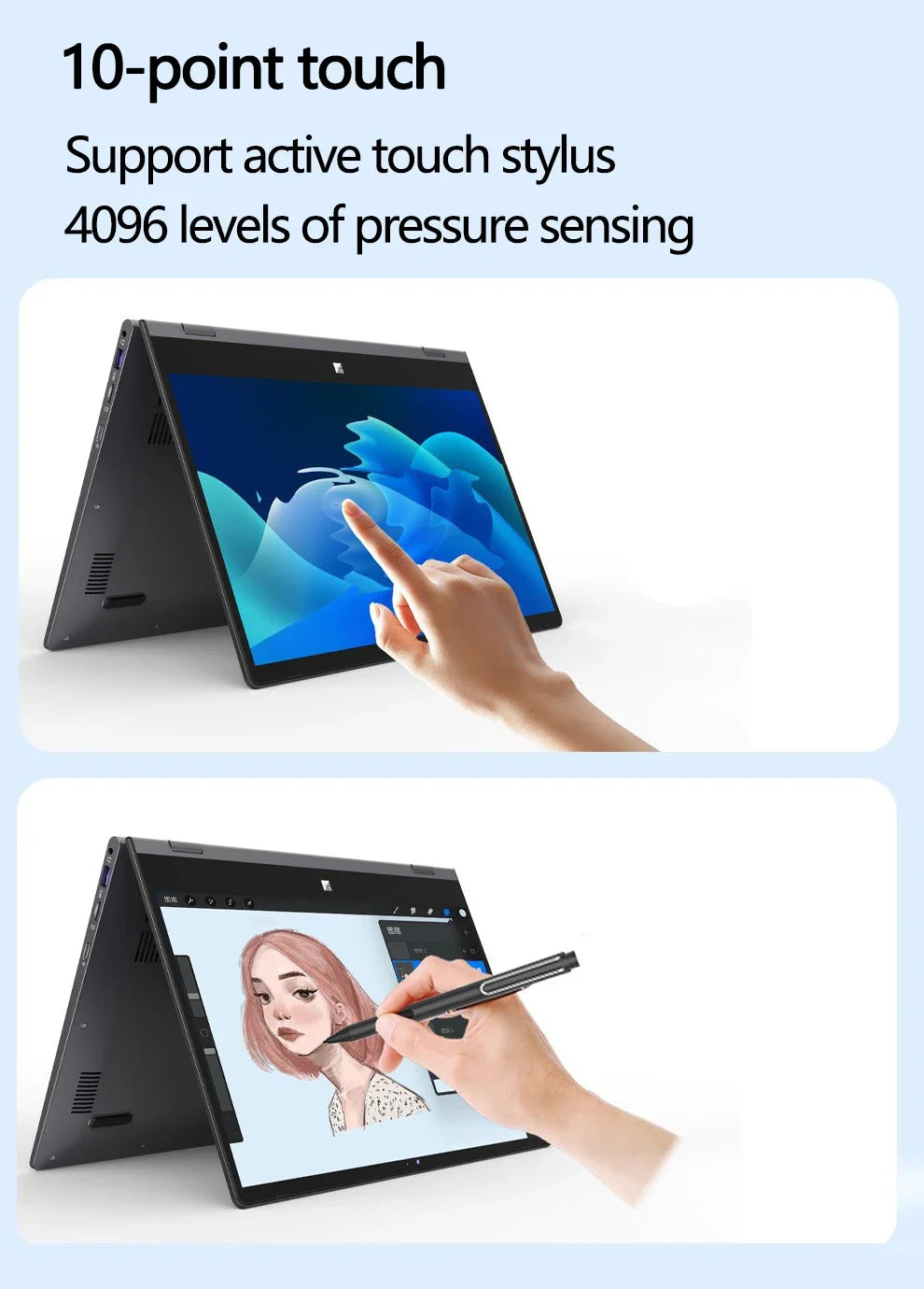 FW-Y1 14 Inch YOGA Laptop Touch Screen Notebook Intel N95 12GB LPDDR5 360° Flip Tablet 2-in-1 Pc Fingerprint Ulock Windows 11