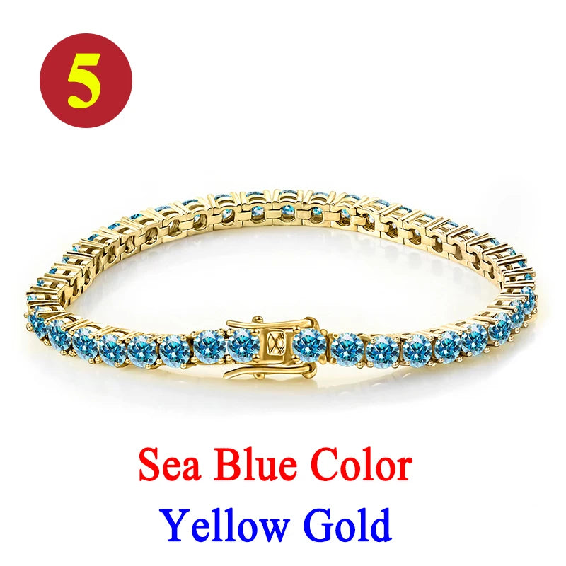 Colorful 3mm Luxury  Certified Moissanite Tennis Chain For Women 925 Sterling Silver Man Moissanite Bracelet Chain Hip hop