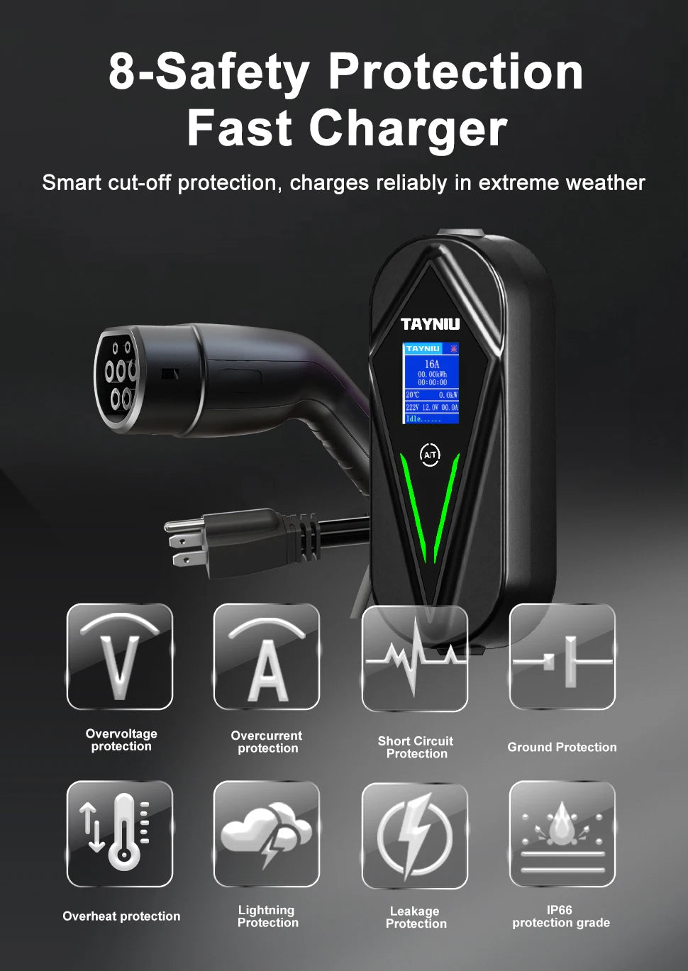 TAYSLA 3.5KW 16A Portable EV Charger NEMA 5-15 Plug TYPE1 SAE J1772 TYPE2 GB/T Electric Car Charger for BYD Geely EX2 Changan
