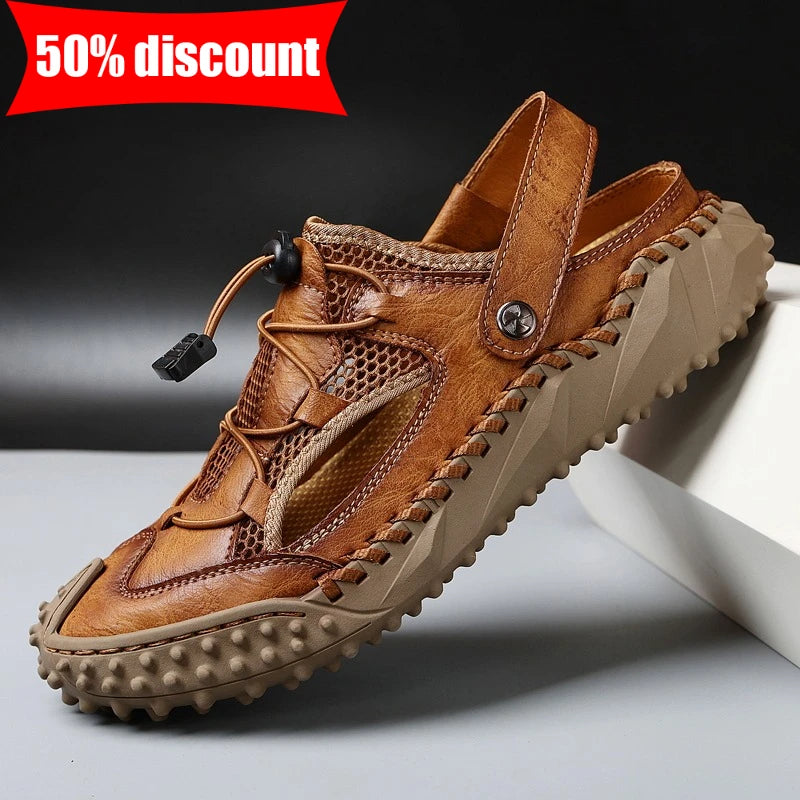 Mens Sandals Summer Outdoor Casual Mesh Hollow Walk Fishing Wading Shoes Lightweight Non Slip Hand Sewn Beach Slippers Man