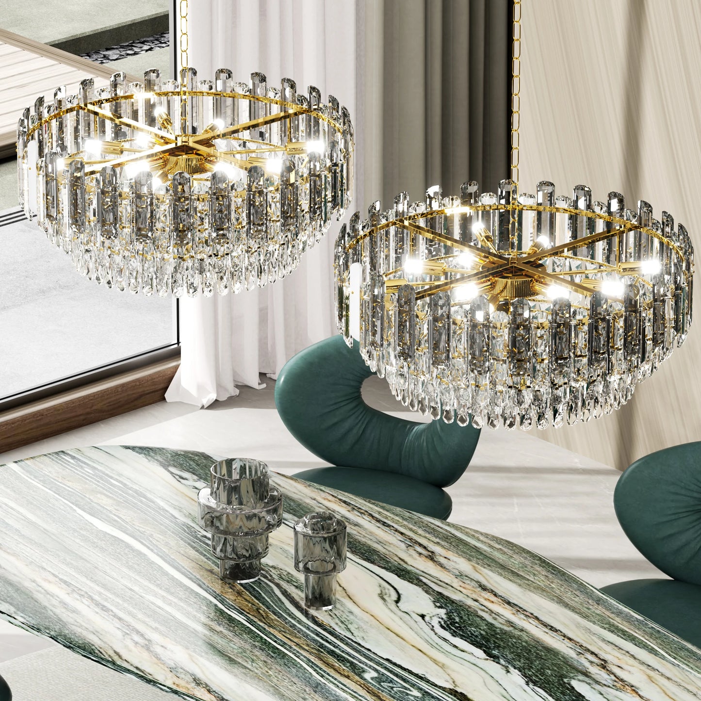 Modern K9 Crystal Chandelier Round Ceiling Fixtures Pendant Lights Living Room Bedroom