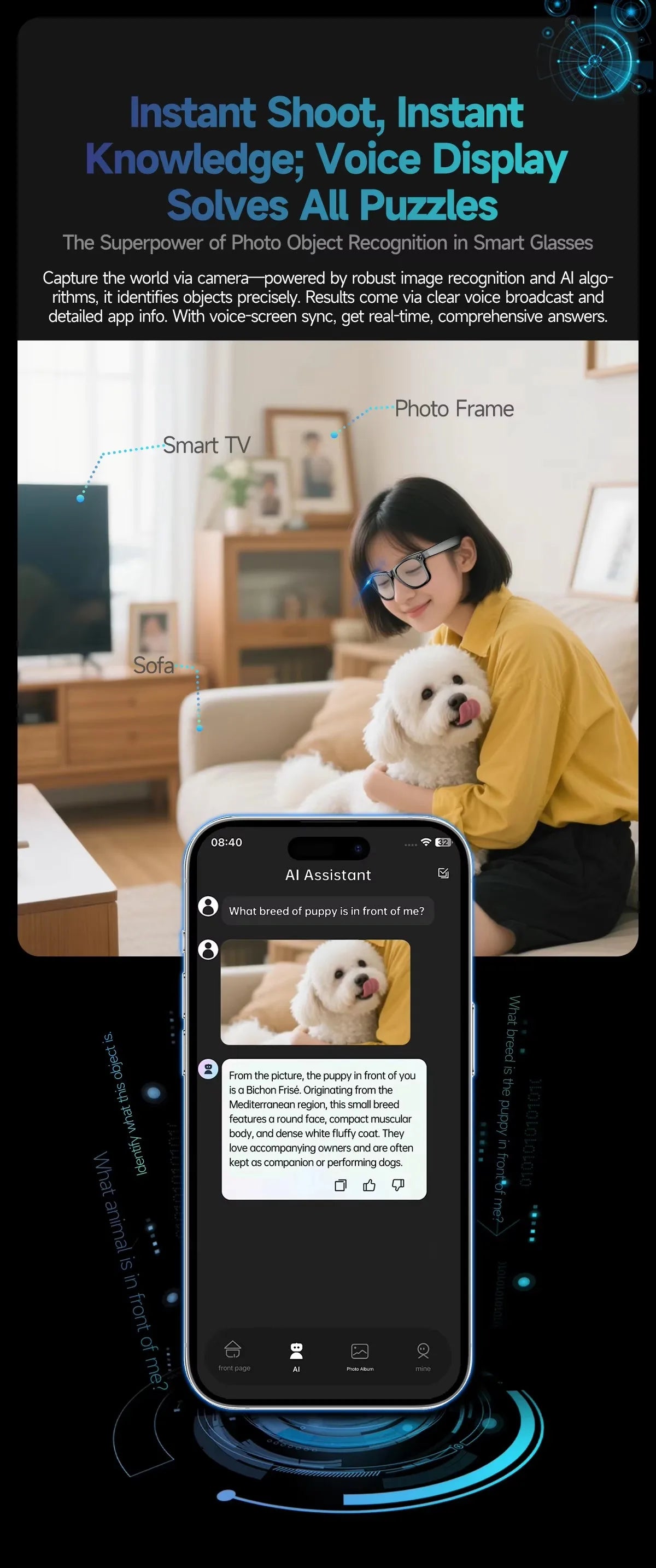 Smart Glasses W610 with Camera 8 Million Pixels Wi-Fi Touch Control Dual-microphone Noise Reduction AI Translation Sunglasses