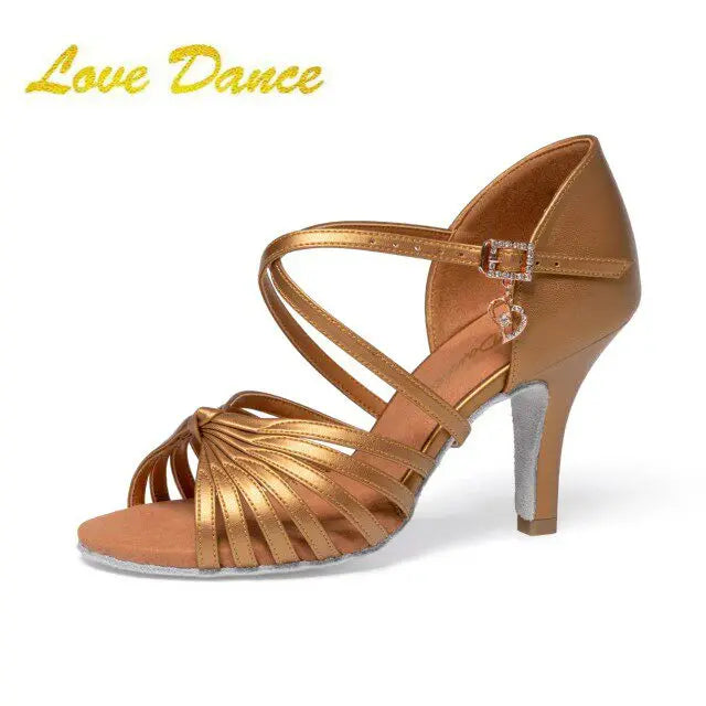UK Latin Dance Women's Medium-Heel Latin Shoes Brown Oiled Leather Soft Indoor Sole for Competition Daily Practice