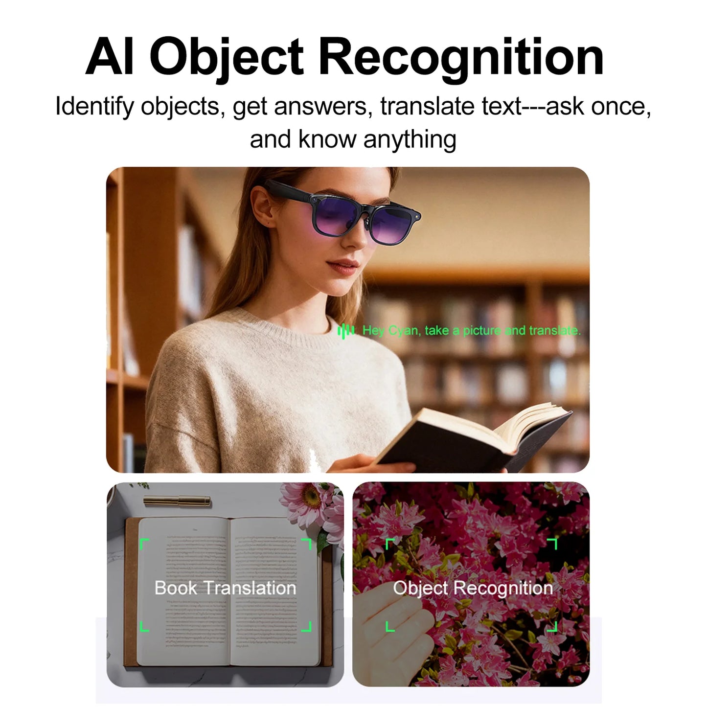 AI Smart Glasses 800W HD Camera Photo Video Record Voice Assistant Real-time Translation Waterproof Chat GPT Music Smart Glasses