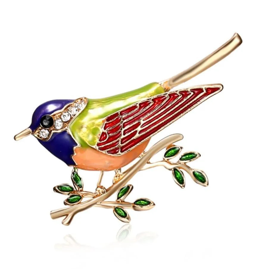 Fashion Magpie Brooch Cute Bird Flower Enamel Rhinestone Corsage Pin Clothing Accessories Jewelry
