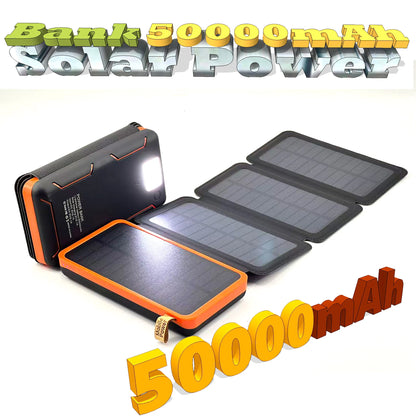 Solar Power Bank 50000mAH Folding Solar Panels 5V 2A USB Output Portable Outdoor Camping Sun Power For IPhone Android